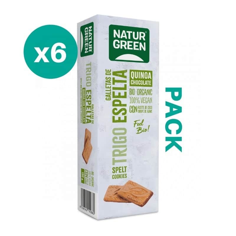 NaturGreen Pack 6x Galleta Espelta Quinoa Chocolate Bio 190gr