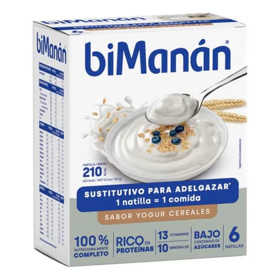 biManán Natillas Sustitutivas Sabor Yogur con Cererales 6uds