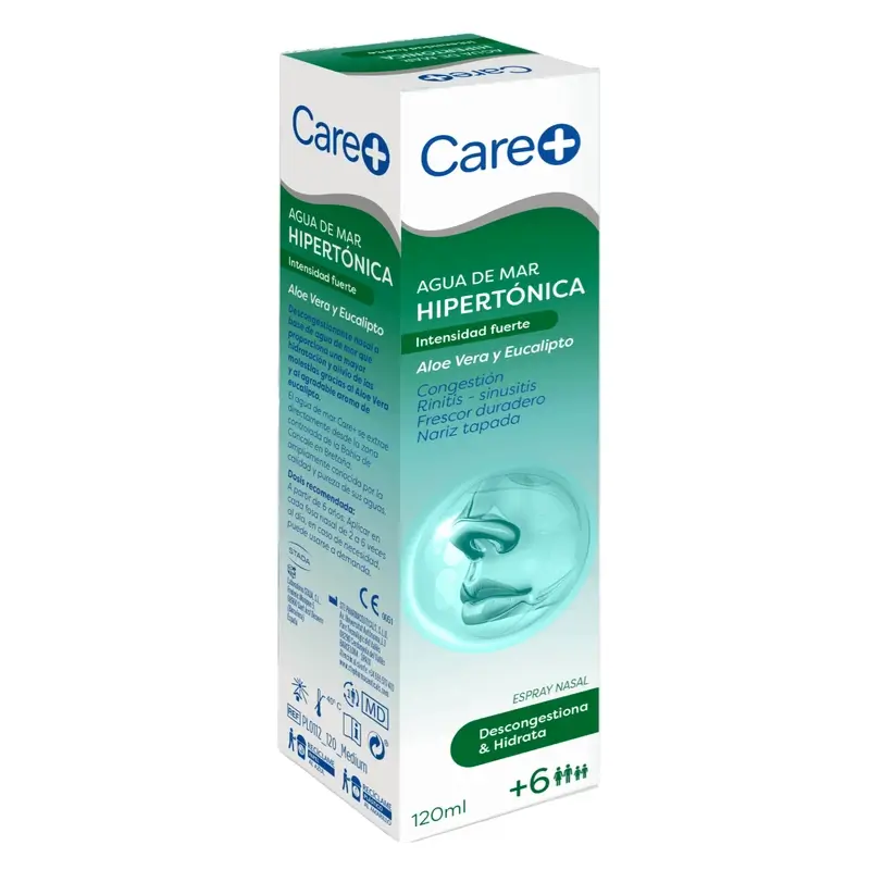 CARE+ AGUA DE MAR HIPERTONICA ALOE VERA Y EUCALIPTO INTENSIDAD FUERTE 1 ENVASE 120 ML