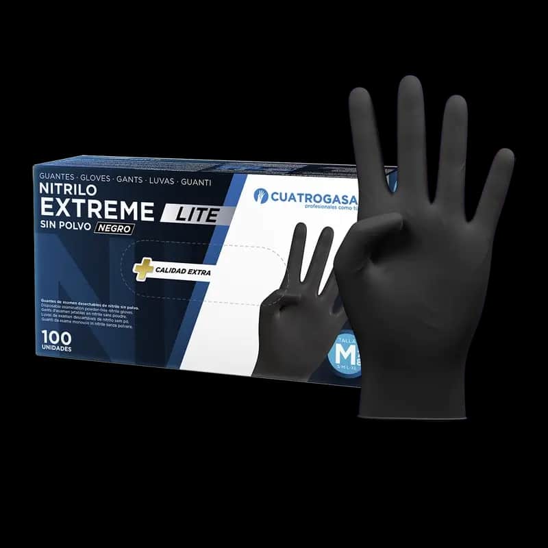Cuatrogasa Guante Nitrilo Extreme Lite Negro M, 100 unidades