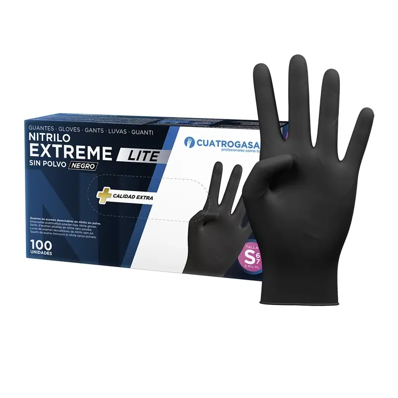 Cuatrogasa Guante Nitrilo Extreme Lite Negro S, 100 unidades