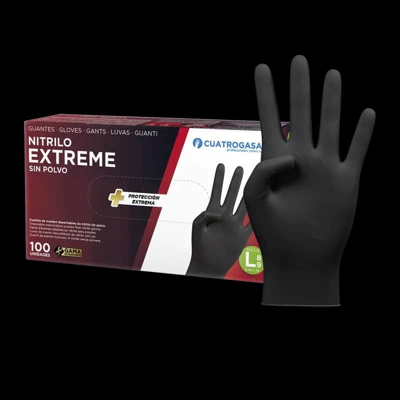 Cuatrogasa Guante Nitrilo Extreme Negro L, 100 unidades