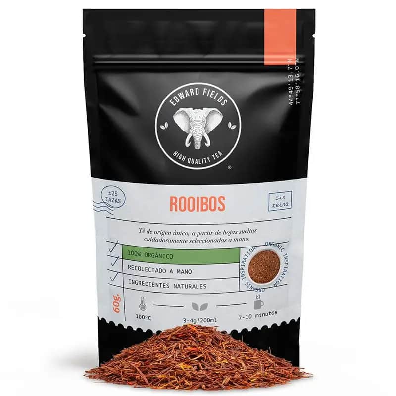 Edward Fields Tea Infusión Rooibos Ecológico A Granel 25 Tazas Sin Teina , 60 gr