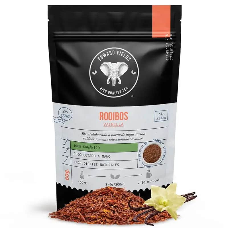 Edward Fields Tea Infusión Rooibos Vainilla Ecológico A Granel 25 Tazas Sin Teina , 60 gr