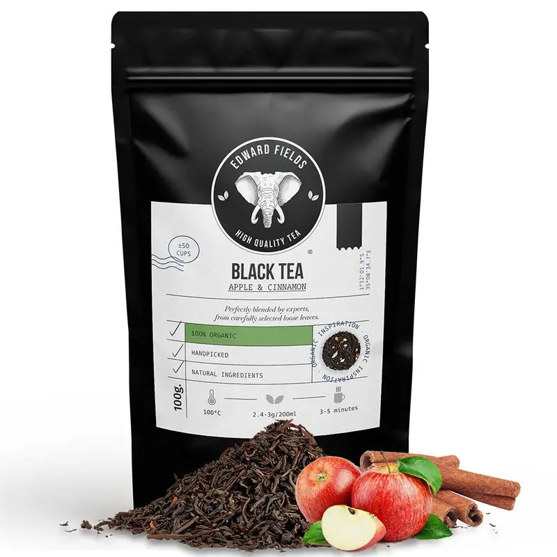 Edward Fields Tea Té Negro Ecológico A Granel Con Manzana Y Canela 50 Tazas , 100 gr