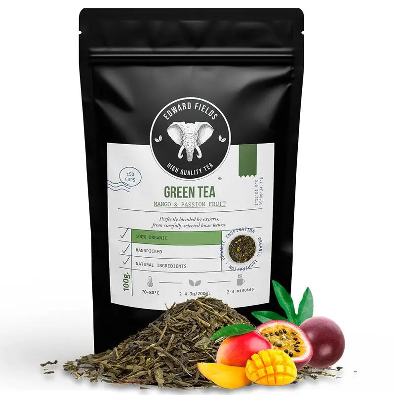 Edward Fields Tea Té Verde Ecológico A Granel Con Mango Y Maracuyá 50 Tazas , 100 gr