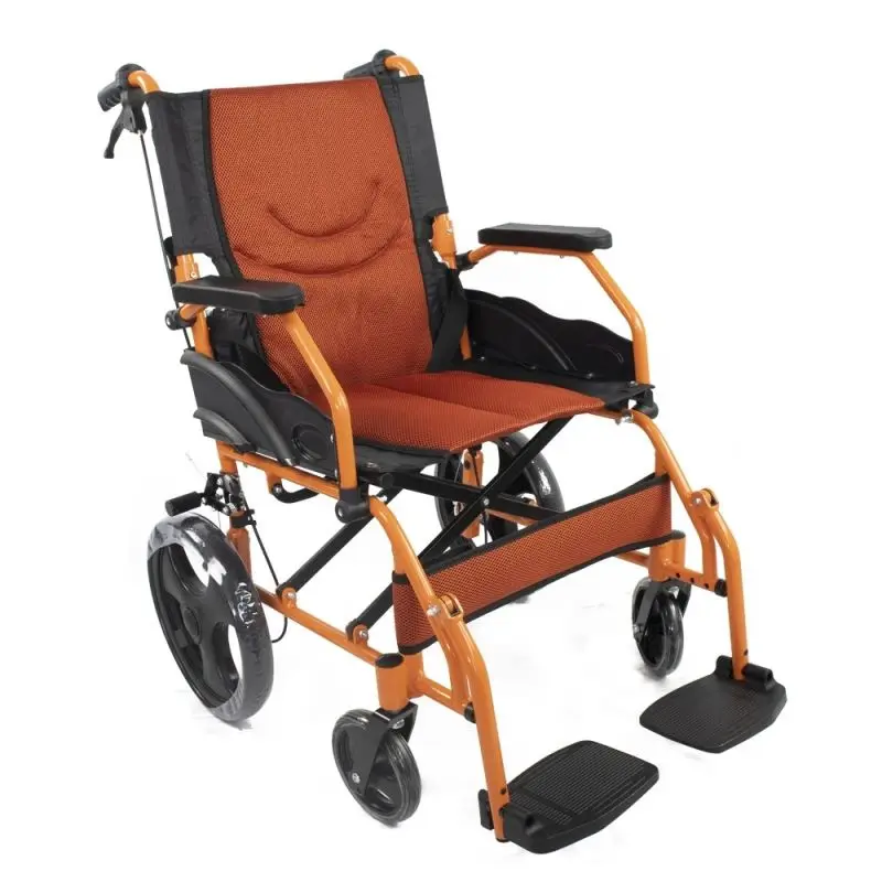 Mobiclinic Silla De Ruedas Plegable Aluminio Freno En Manetas Reposapiés Reposabrazos Naranja Pirámide
