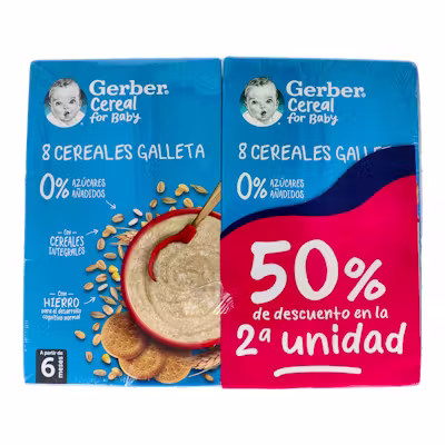 Gerber 8 Cereales Con Galleta 475g | Papilla infantil