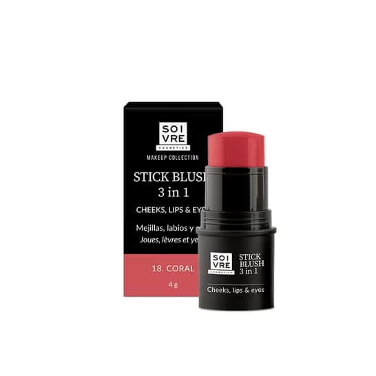 Soivre Cosmetics Stick Blush 3 In 1 Mejillas Labios y Ojos Coral 4g