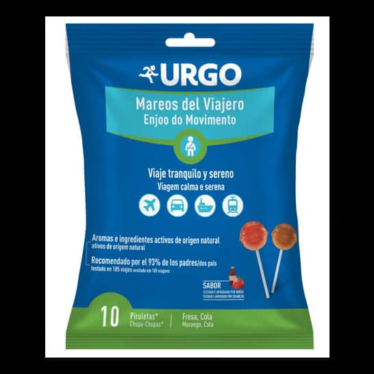 Urgo Mareos del Viajero 10 Piruletas sabor Fresa y Cola